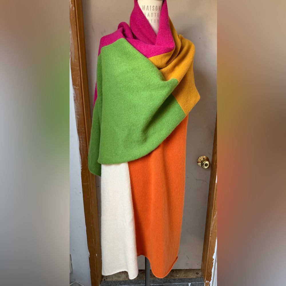 $850 NWT The Elder Statesman Patchwork Cashmere Shawl in Pop Colors